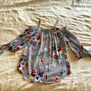 Striped Floral Off-Shoulder Blouse